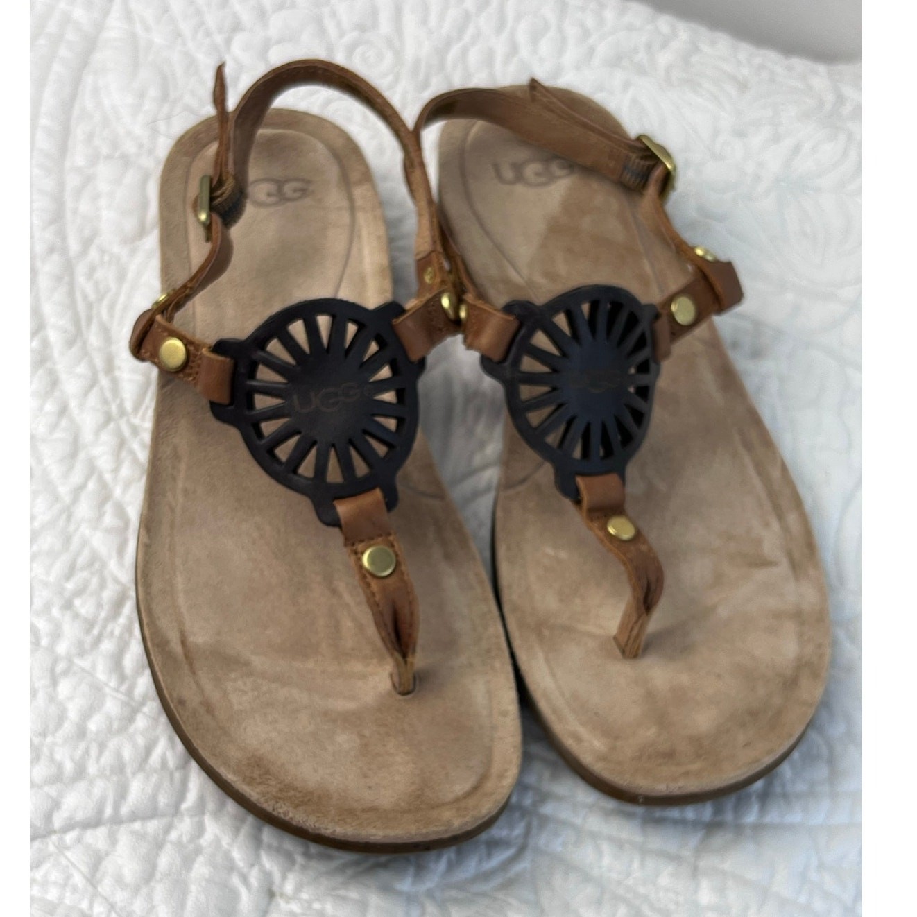 APL Sandali estivi Ugg donna in pelle marrone con cinturino piatto per le vacanze taglia 7