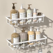 White Shower Caddy Organizer, 2 Pack Adhesive Shampoo Holder Basket Shelves for