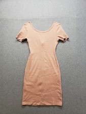 Divided Women Mini Dress S Brown Ribbed Round Neck Short Sleeve Bodycon Pullover