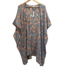 RAJ Women's Shawl Kimono Gray Peach One Size Fall Boho Indie Cottage NEW