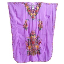 Kashmiri Embroidery Georgette Light Fuchsia Pink V-Neck Maxi Kaftan L-53"