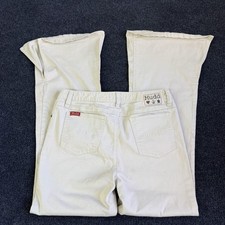 Vintage Y2K Mudd Flare Jeans Juniors 16 Beige Wash Stretch Button Fly Split Hem