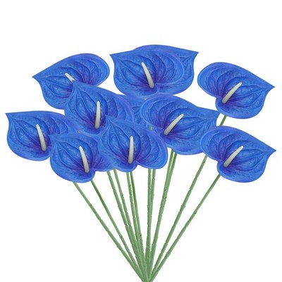 10Pcs 13'' Artificial Anthurium Lily Flowers Floral Bouquet Decor Navy Blue