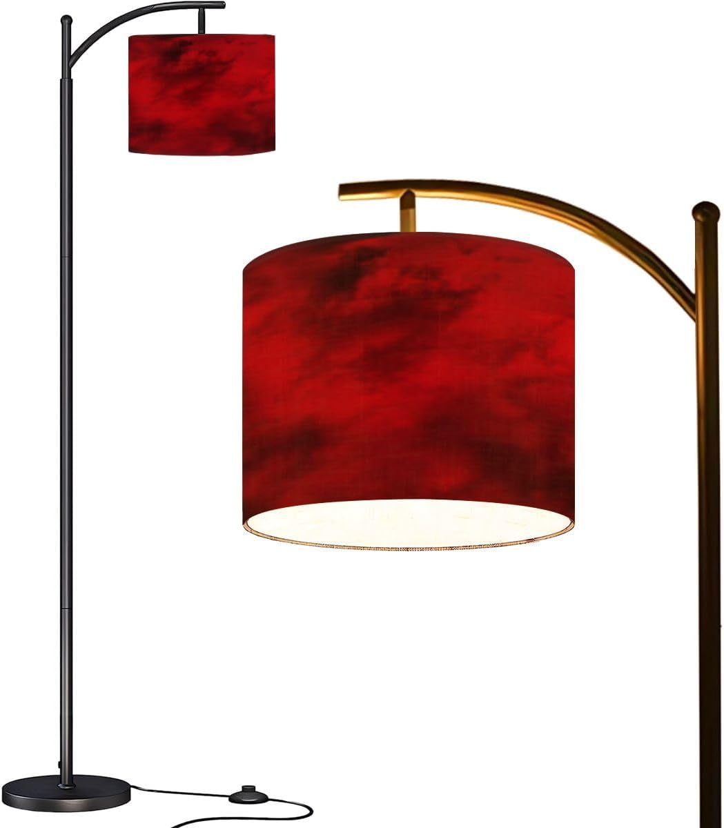 Arc Floor Lamp Black Red Abstract Toned Fiery Effect Copy Space for Modern Tall