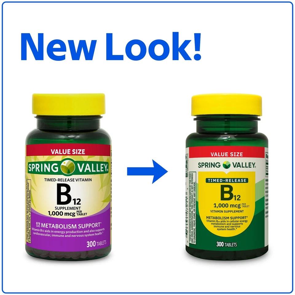Spring Valley Vitamin B12 Supplement Timed-Release Tablets , 1000 mcg, 300 Count - Image 2 of 4