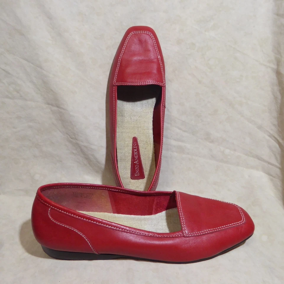 🩰 Lápiz labial plano sin cordones Enzo Angiolini 8,5 M cuero rojo; detalles cosidos Foto 2 de 4