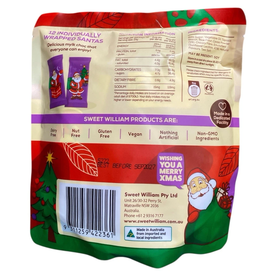 Sweet William Sin Lácteos Mylk Choc Santas 155 g Vegano Sin Nueces Sin Gluten Navidad Foto 2 de 4