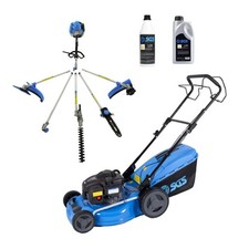 SGS 4pc Garden Petrol Tool Set 46cm Lawnmower, 52cc Multi Tool Garden Set & Oils