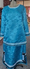 Womans turquoise floral satin ribbon skirt set L powwow regalia FREE SHIPPING