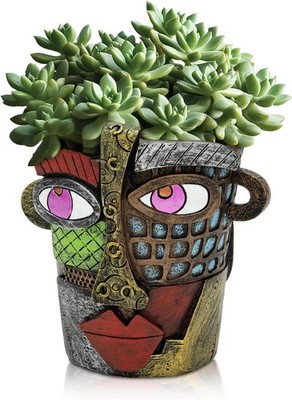 Abstract Face Planters Pots - Whimsical Hand-Painted Ceramic Face 