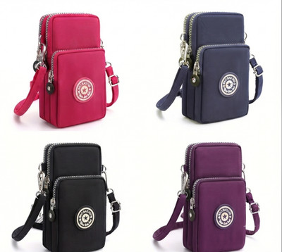 Women Shoulder Bag Small Phone Bag Black Canvas Adjustable Strap Zip