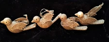 Set of 4 Gold Glitter Bird Christmas Tree Ornaments Holiday Decoration