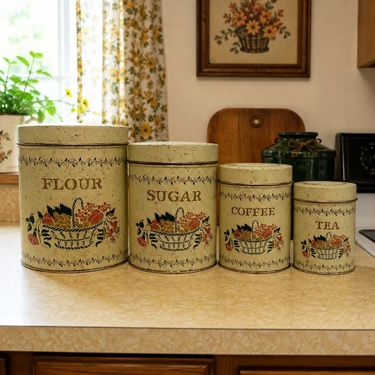 25+ Vintage Tin Canister Set In Collectible Metal Kitchen