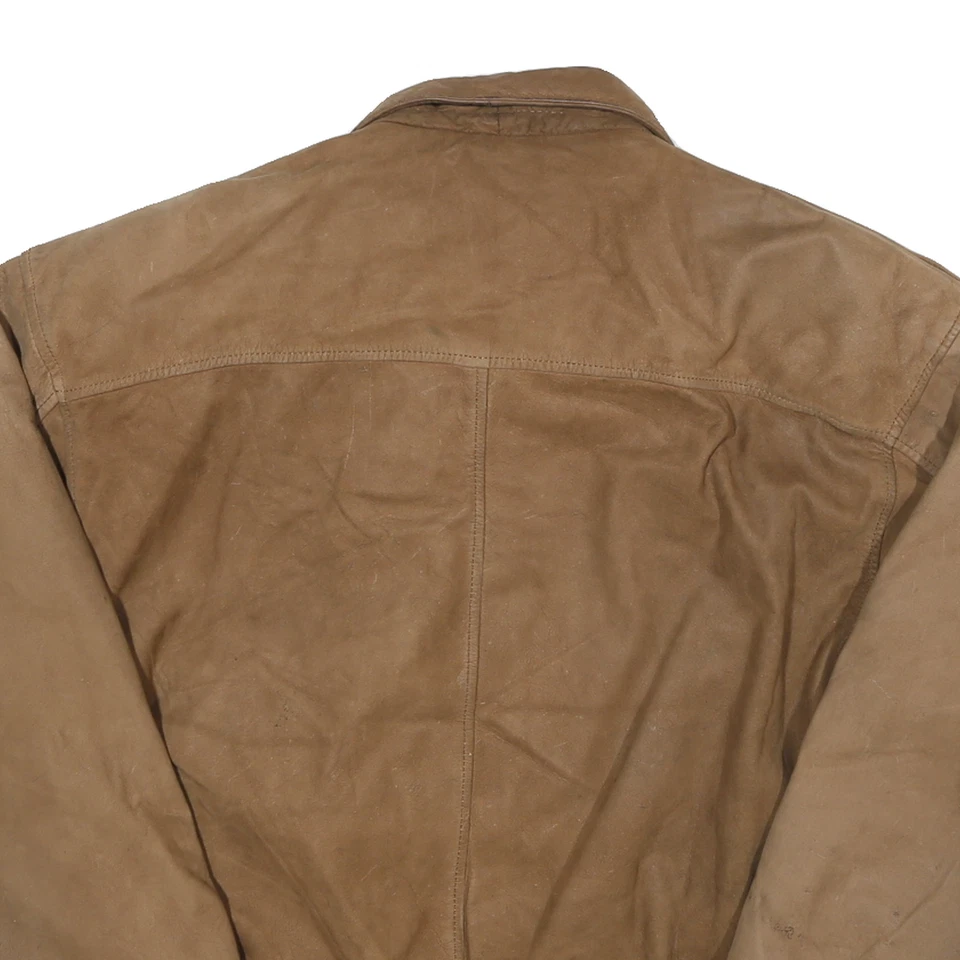 GLOBAL IDENTITY Womens Brown Leather Bomber Jacket L Zip Plain Stylish - Image 4 of 4