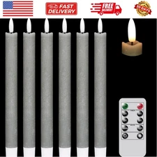 Flameless Grey Taper Candles Flickering with 10-Key Remote, Battery Operated ...