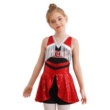 Girls Jumpsuit Sequins Bodysuit Team Dancewear Cheer Leader Sleeveless Dance