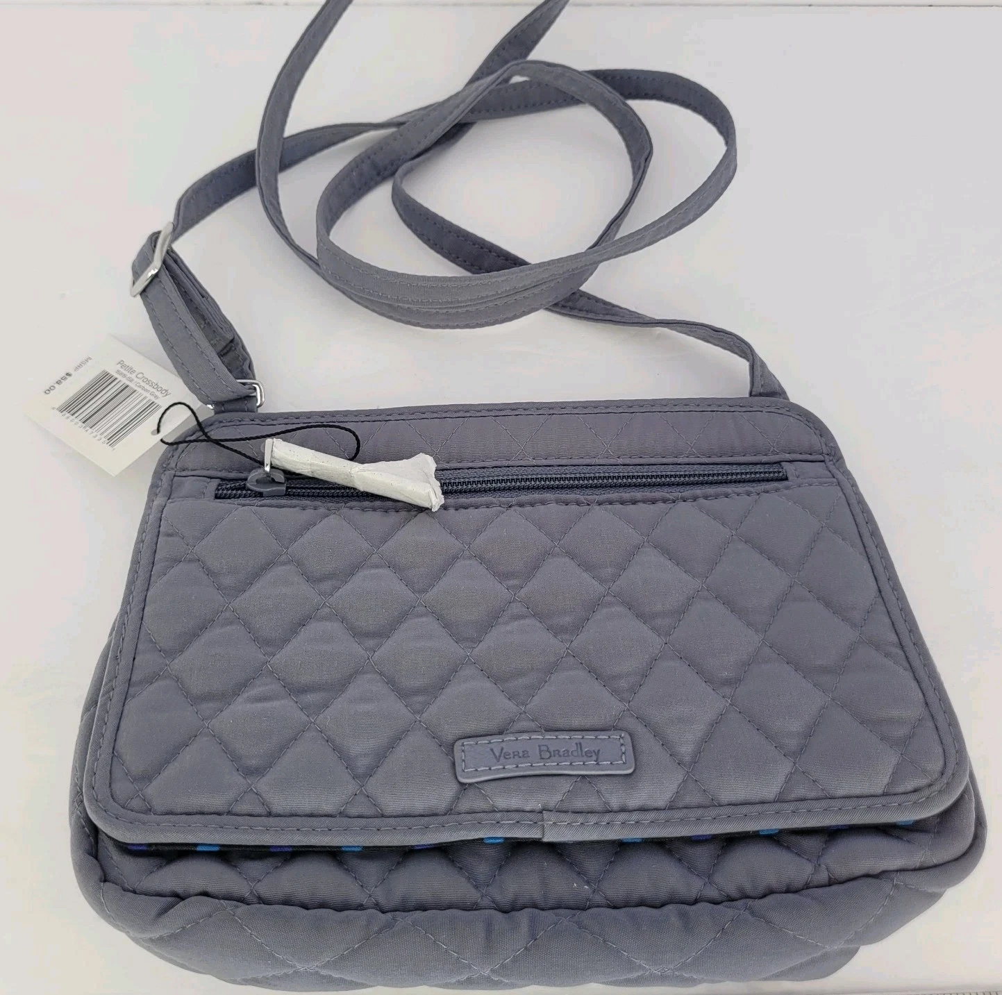 Borsa a tracolla Vera Bradley grigio carbonio tinta unita trapuntata Petite mini borsa 15919 158