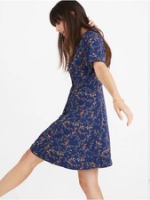 Madewell Blue Floral Wrap Front Mini Dress Short Sleeve V-Neck Size 12