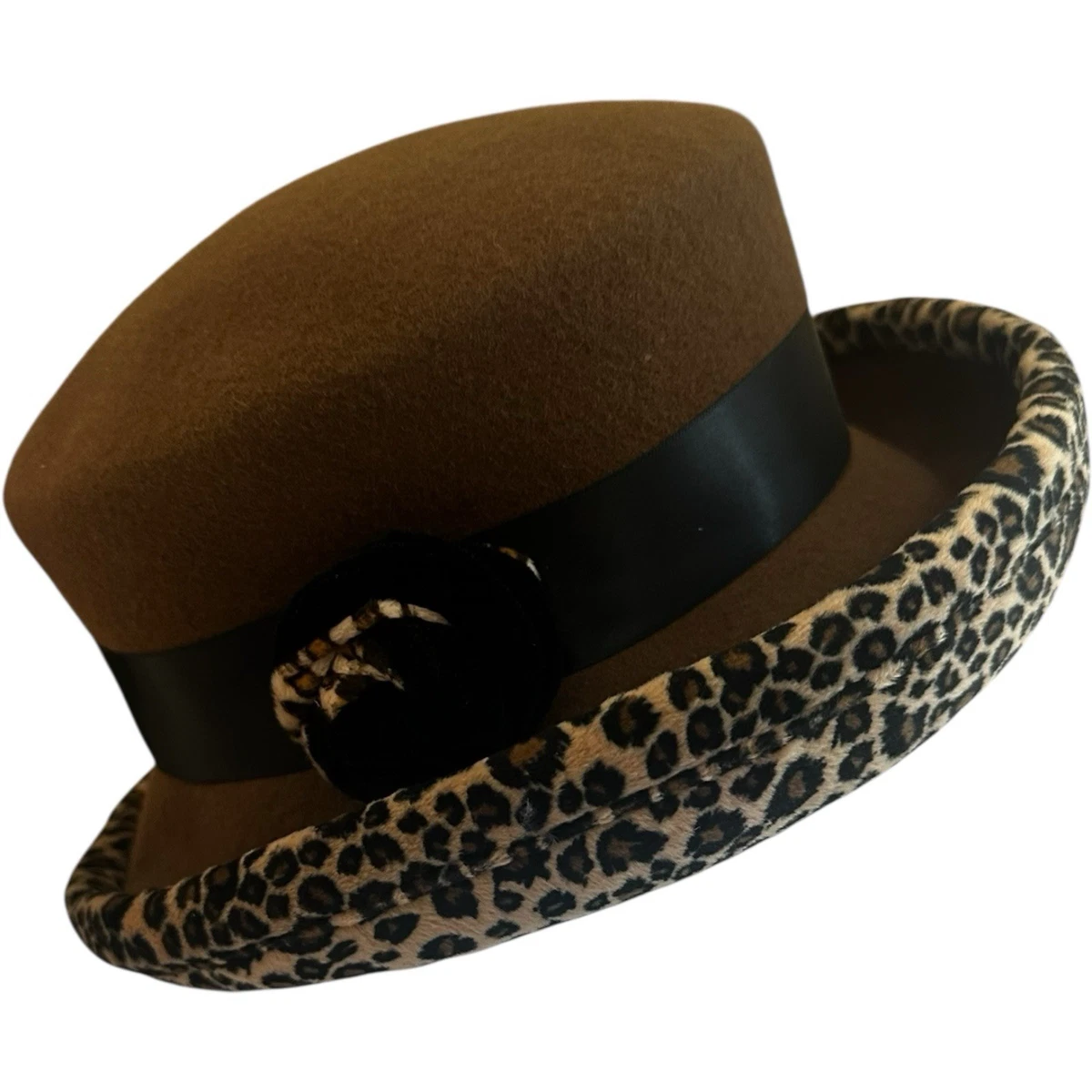 Jeno Milano New York & Paris Wool Felted Brown Hat Leopard  display picture 2