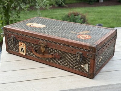 Goyard Trunk Suitcase Monogram Canvas Antique Travel Luggage With Tray Keys 