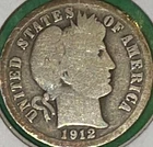 1912 D Barber Dime 90% Silver **Free Shipping**