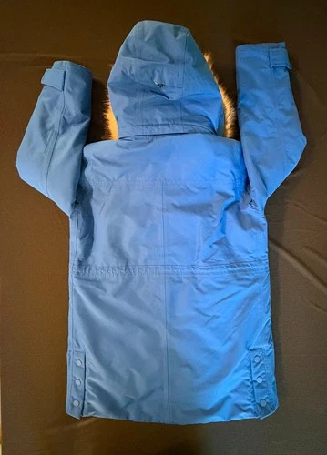 Lands’ End Women’s Expedition Down Waterproof Winter Parka M Blue Faux Fur Hood image 6