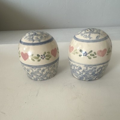 Ceramic Egg Shape Hearts Pattern Salt & Pepper Shakers Set of 2 Decorative