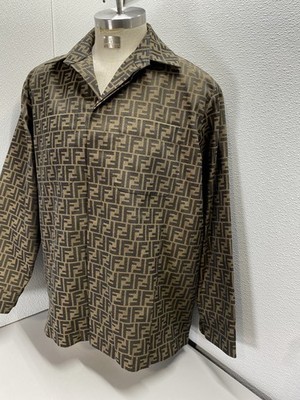 Fendi Mens Timeless Blouson Go-To Jacket Size US 52/IT 56 Brown, Black Canvas