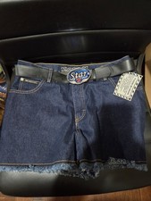 Vintage No Excuses Belted Blue Jean Shorts Womens 11/12 With Star Belt Buckle