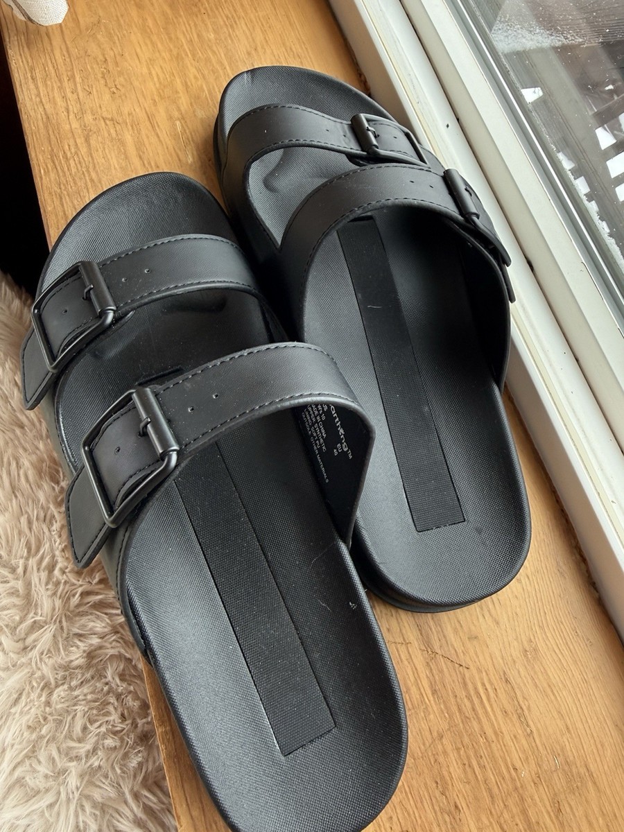 earthing Black Double Buckle Slide Sandals Unisex Adults US 