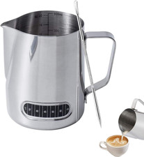 Milk Jug with Thermometer,600Ml Stainless Steel Milk Frothing Pitcher and Latte 