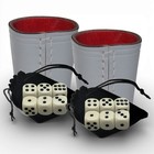 [2 Sets] Genuine Leather Compact Dice Cups Grey Red + (6) Dice 15mm Light Ivory — photo 1