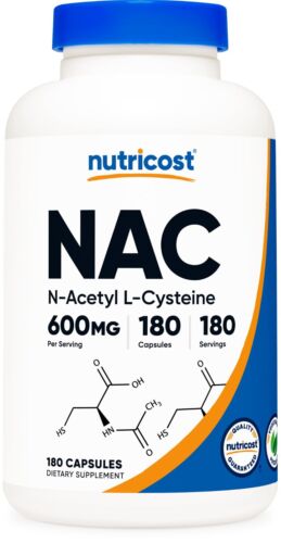 Nutricost N-Acetyl L-Cysteine (NAC) 600mg, 180 Capsules - Non-GMO & Gluten Free - Picture 1 of 5