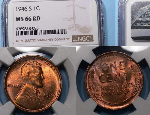 1946-S LINCOLN WHEAT CENT NGC MS 66 RD #612-6