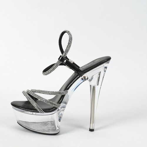 NEW 5.9" HIGH HEEL STILETTO ROUND TOE RHINESTONE STRAPPY POLE DANCE RUNWAY SHOES - Picture 2 of 10