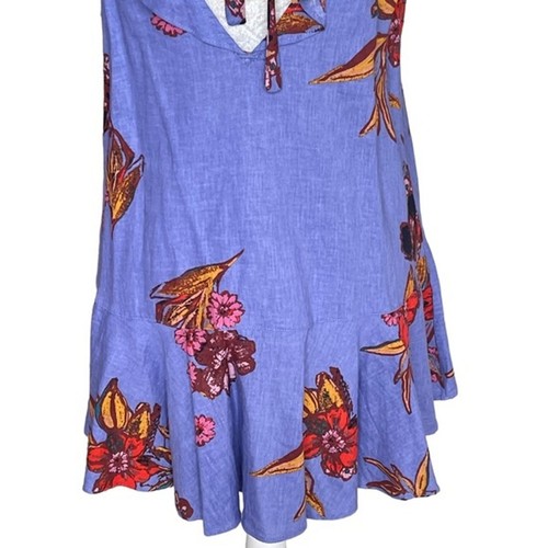 Free People Women’s Tulum Linen Floral Print Mini Dress Tunic Size XS Bluebell - Picture 8 of 10