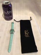 new light blue band band burgi womans quartz watch with swarovski crystals