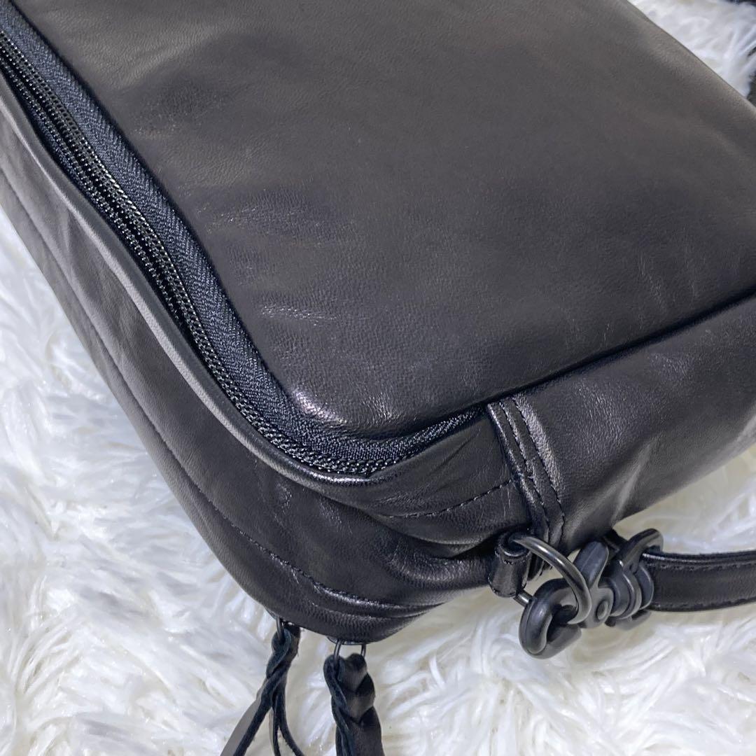 PORTER Shoulder Bag with Mini Pouch Leather Black Used Japan PORTER Shoulder Bag with Mini Pouch Leather Black Used Japan