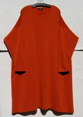 NWT Eskandar RUST (ORANGE) Light Weight Cashmere 44  Long A-line Dress O/S
