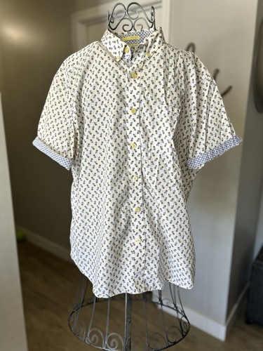 Johnston Murphy Shirt Mens White Pineapple All Over Print Summer Size Large