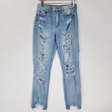 American Eagle Jeans Womens 4 Mom Jean Mid Rise Light Wash Distressed Denim