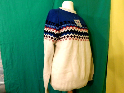 ''SHETLAND WOOL''Herren Pullover gr.54.Wolweiß und mehrfarbig gemustert.Wolle