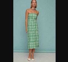 New  L Maeve x Anthropologie strapless belted midi dress in green plaid