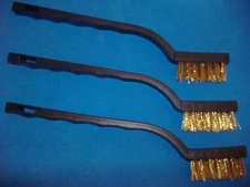LOT OF THREE REAL BRASS DETAIL BRUSHES PARTS CLEANING  PLASTIC HANDLE