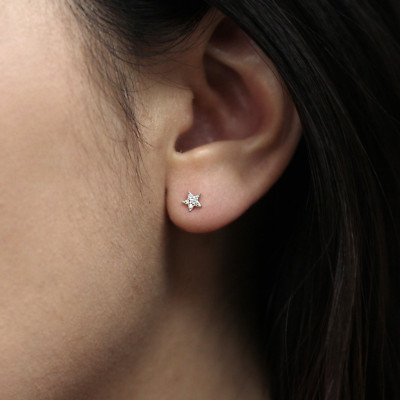 14K Solid Gold Diamond Tiny Star Studs Earrings Dainty Minimalist