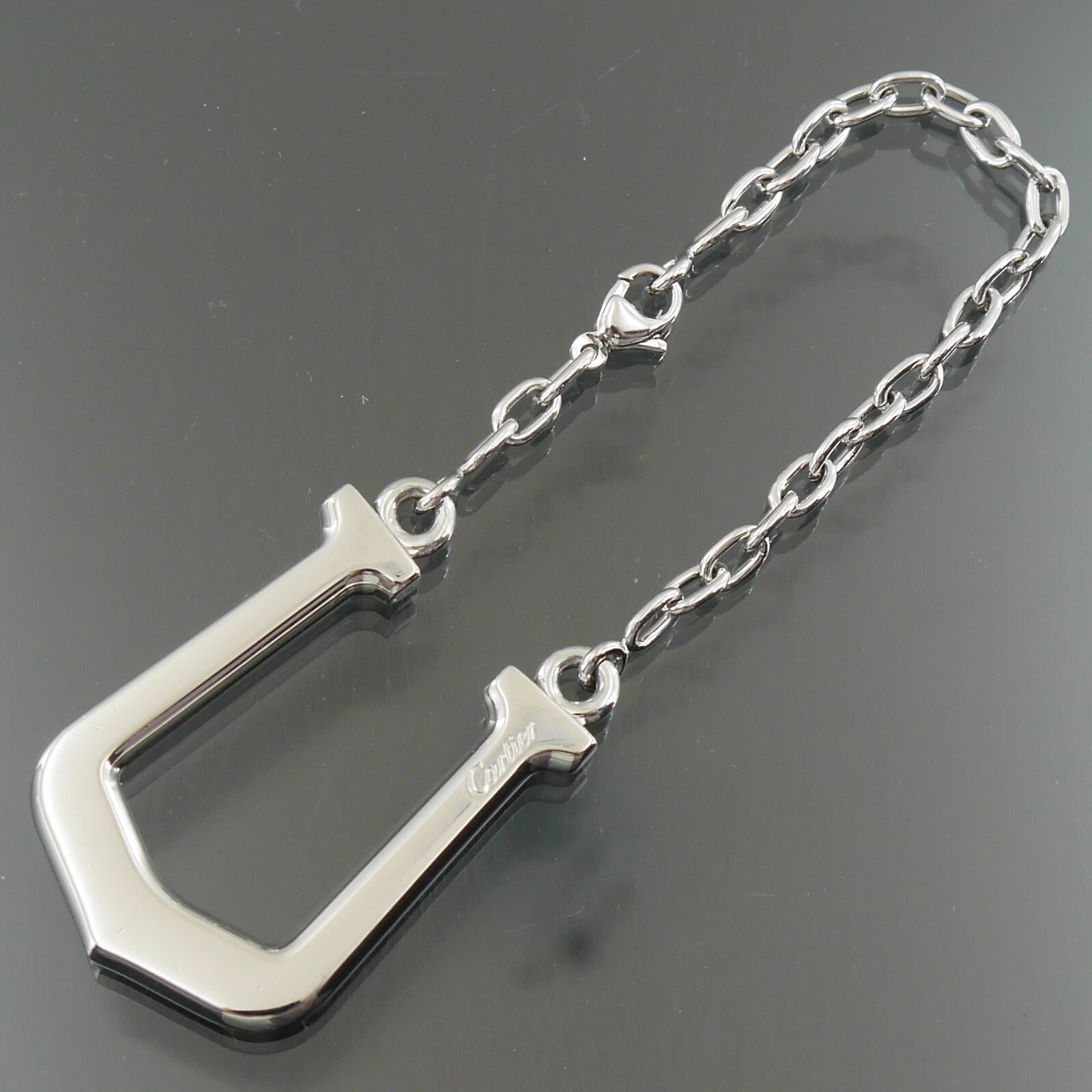 Auténtico llavero en C alargado Cartier plata acero inoxidable #f10283