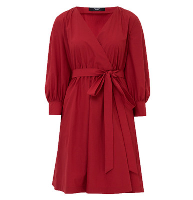 Weekend Max Mara Dress 0 Faiti Cherry Red Cotton A-Line Pockets Belt Zipper FLAW