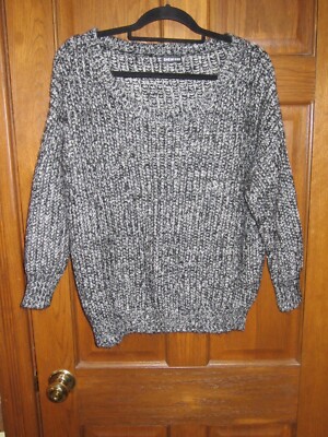 Shein Black & White Marled Scoop Neck Pullover Sweater - Size XXL