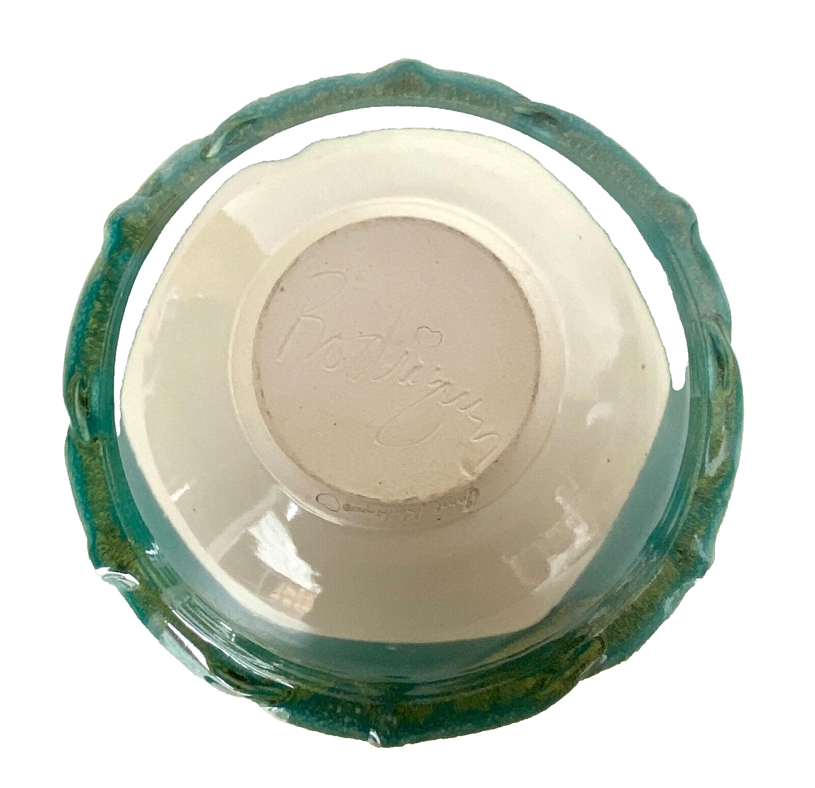 Art Pottery Pair Nesting Bowls by Janet Rodriguez in Green & White, 10+" and 8+"