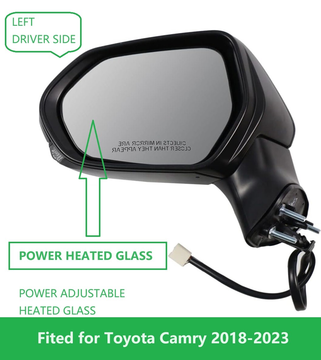 Left Driver Side Mirror For Toyota Camry 2018-2024 With Power Heated Turn Lamp